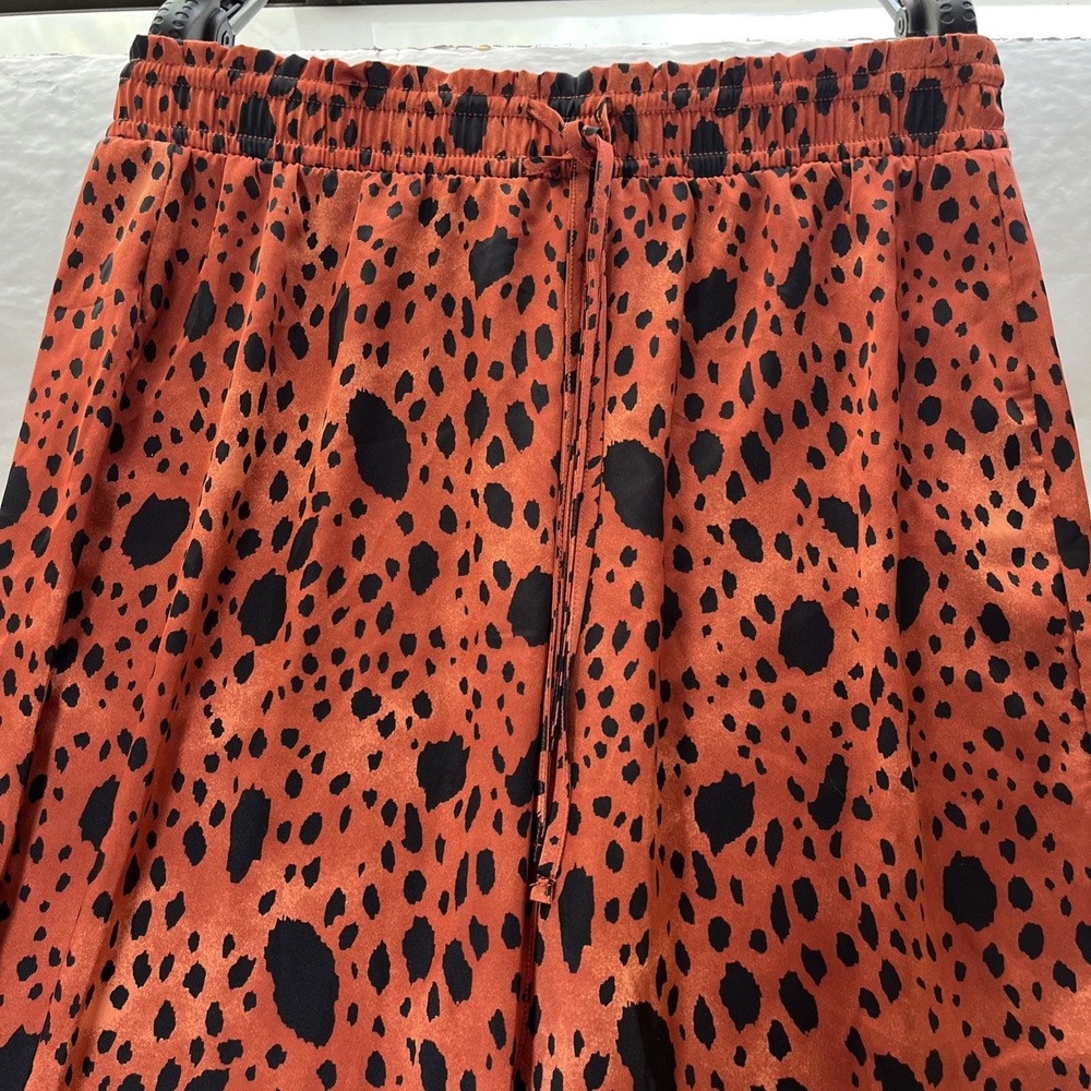 Forever 21 Satin Pants Leopard Print Elastic Pullon Silky Loungewear Copper LG - Picture 2 of 9